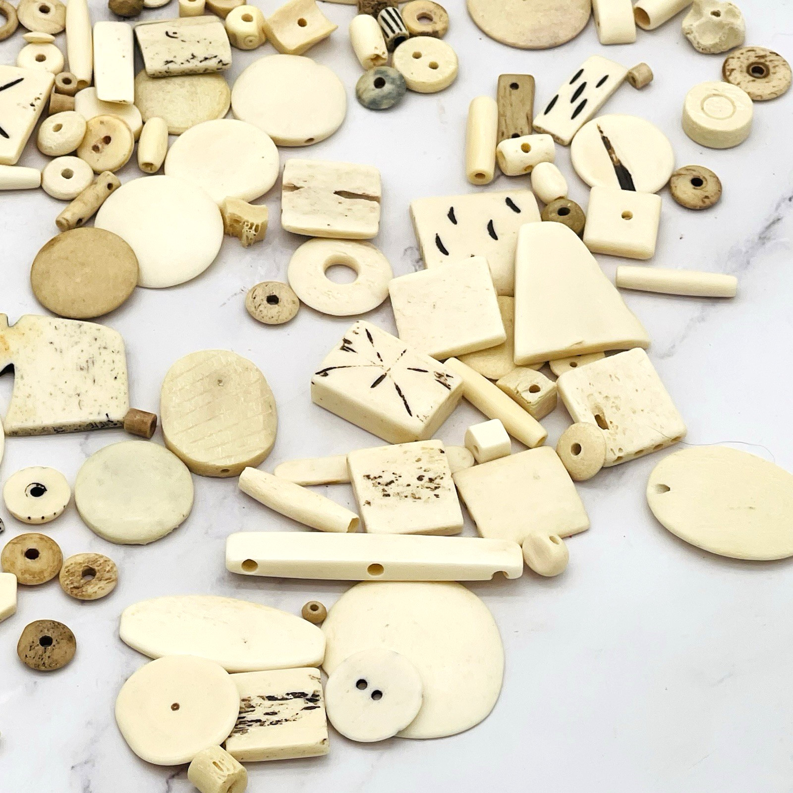 150+ Assorted White Bone Round Tube Buffalo Bone Beads Crafting
