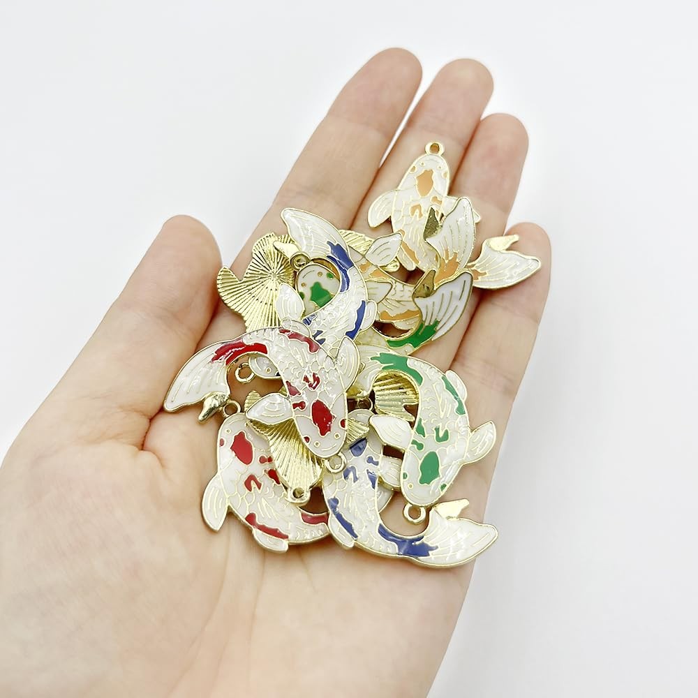 10 Pcs Enamel Koi Fish Beads Goldfish Beads Ocean Fish Bead for Bracelet Ne