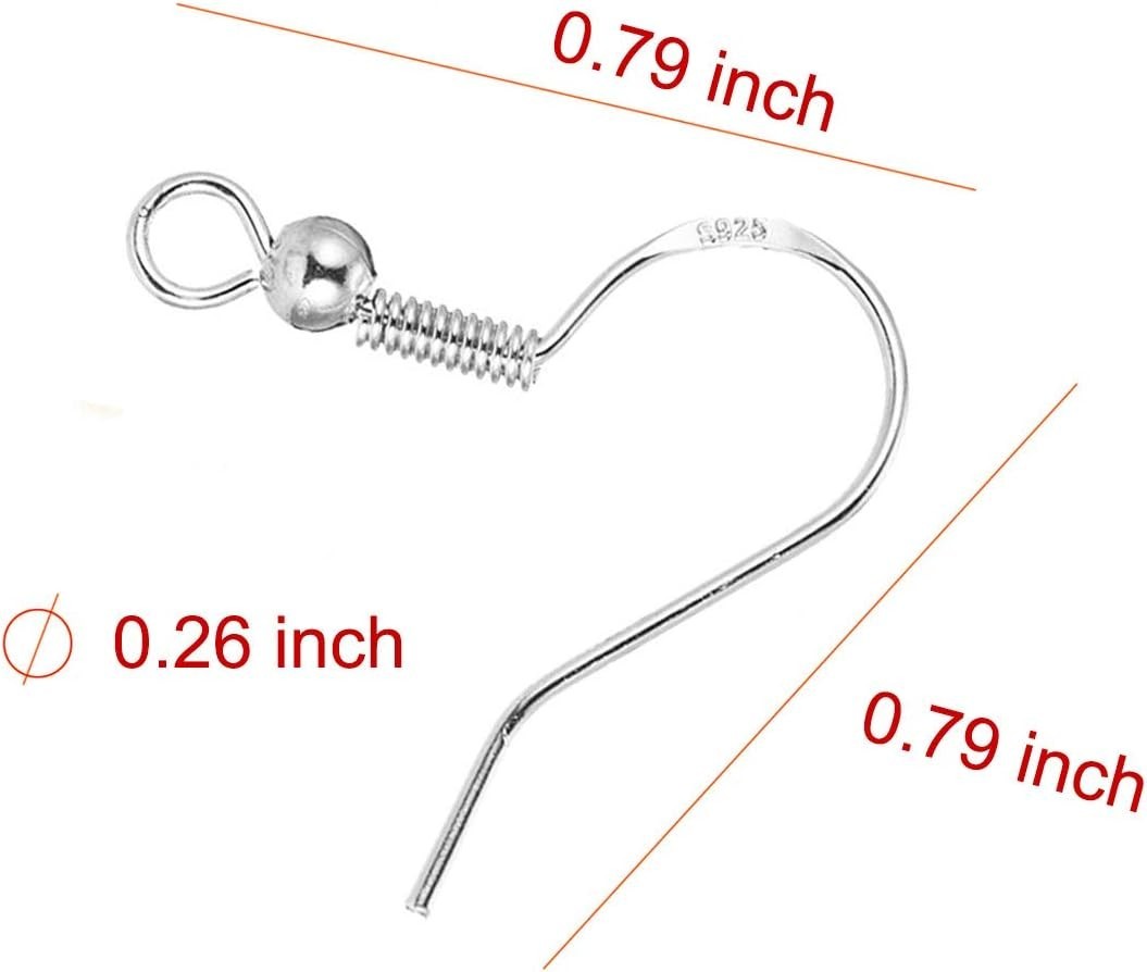 50Pair 925 Sterling Silver Earring Hooks Ear Wires Rubber Backs 100 PCS