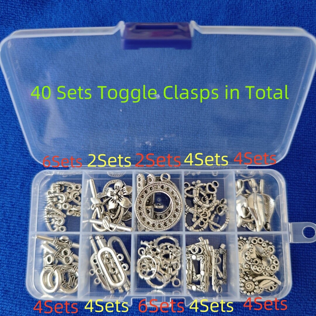 40 Sets of Antiqued Silver Gold Metal Mixed Lots Toggle Clasps in Storage Box