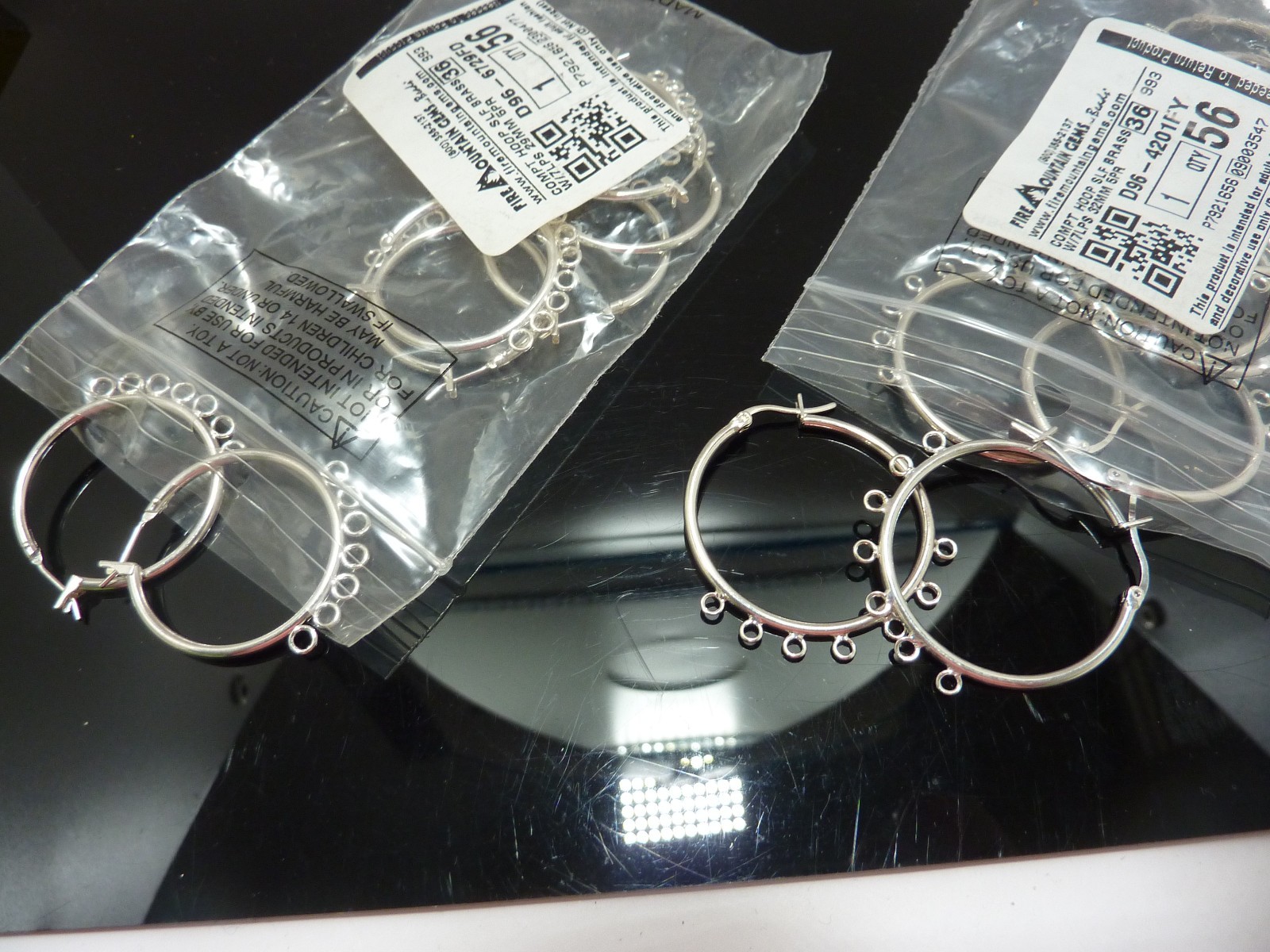 2 X 10PCS FIRE MOUNTAIN GEMS HOOP 29MM 32MM SILVER TONE JEWELRY EARRINGS BRASS