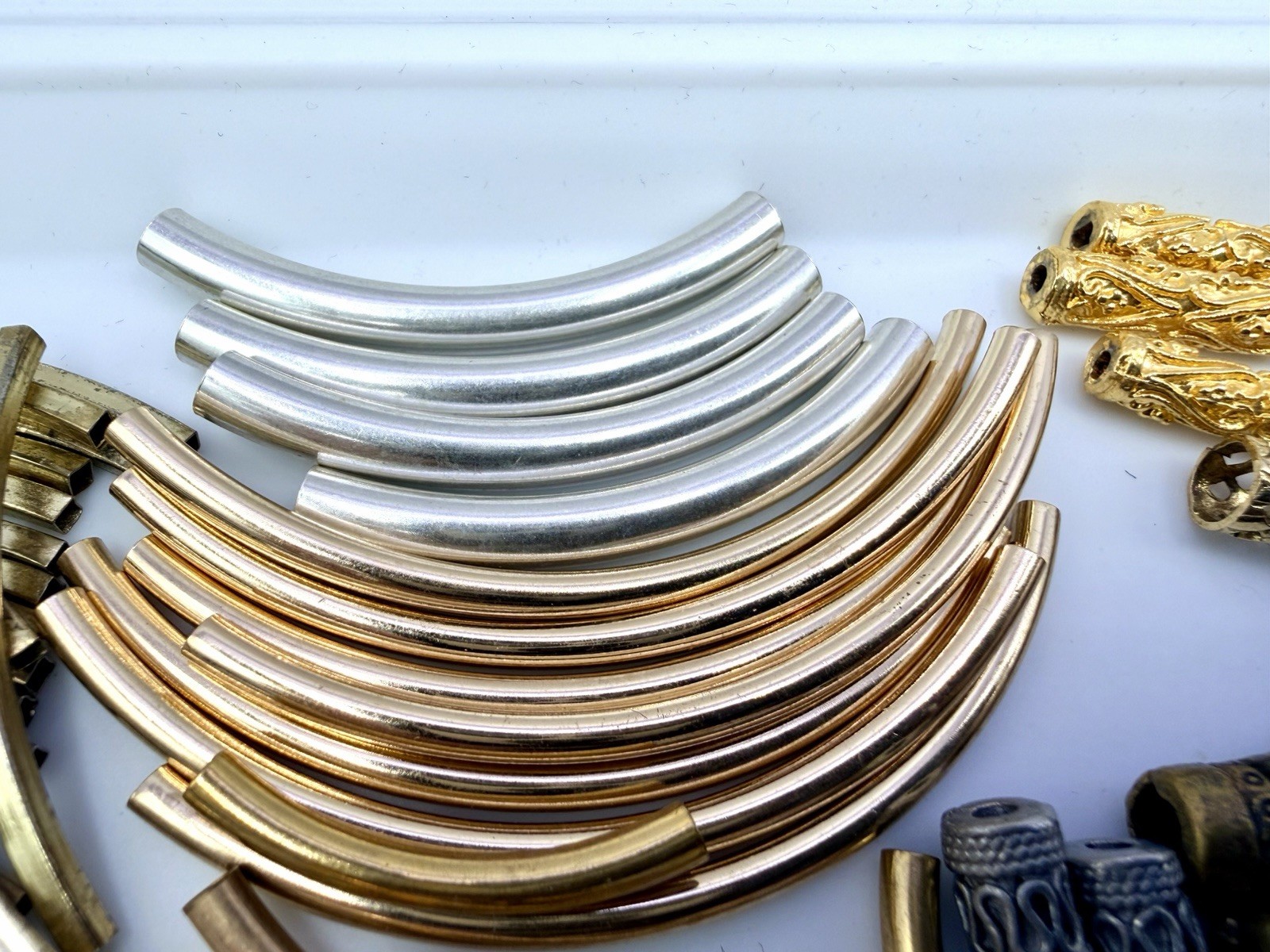 10 Oz Metal Tube Beads Gold Silver Bronze Spacers Curved Jewelry Bulk Findings