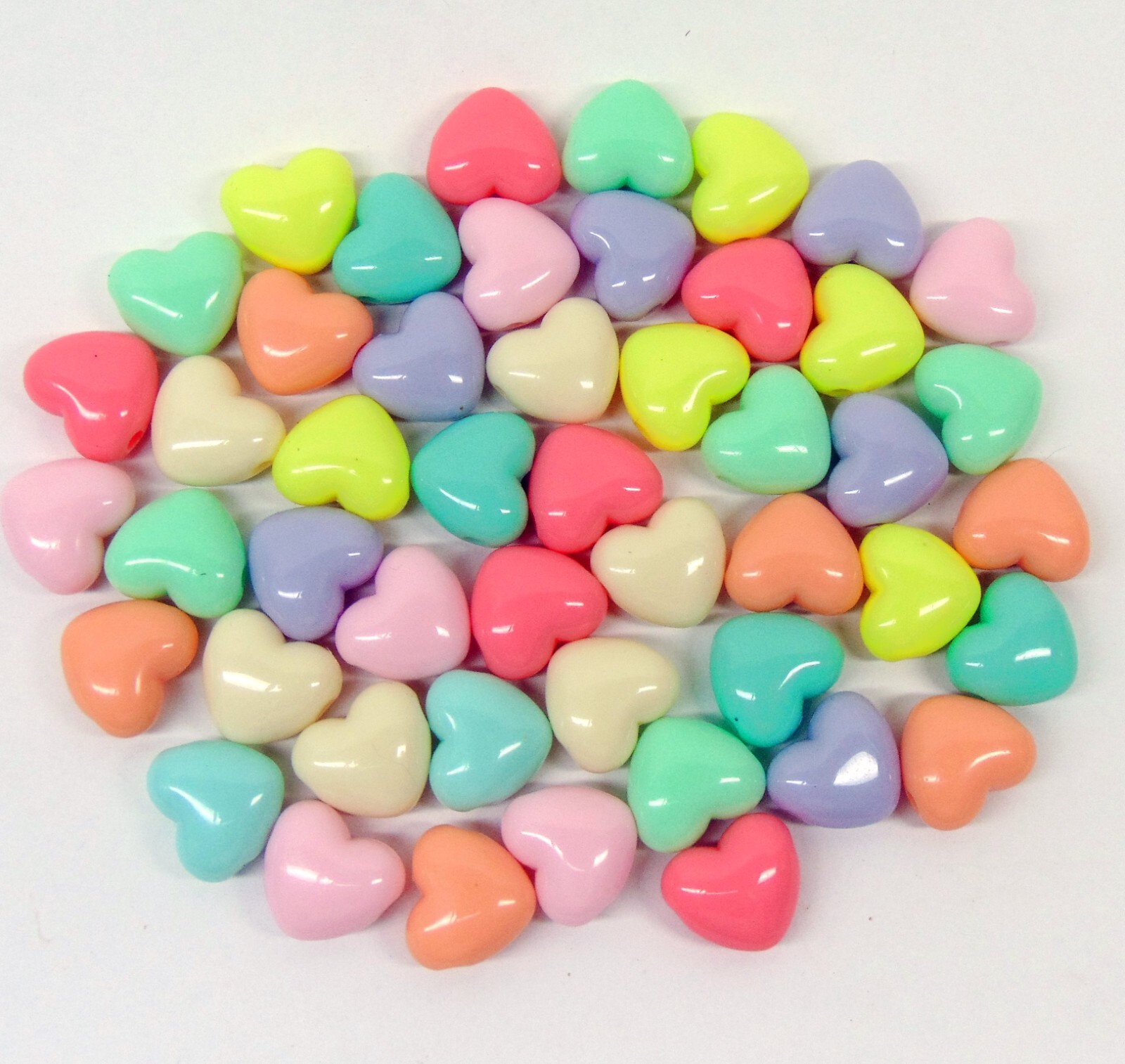 Puffy Pastel Heart Beads 17mm ~ Smooth Acrylic 3D Valentine Beads for necklace