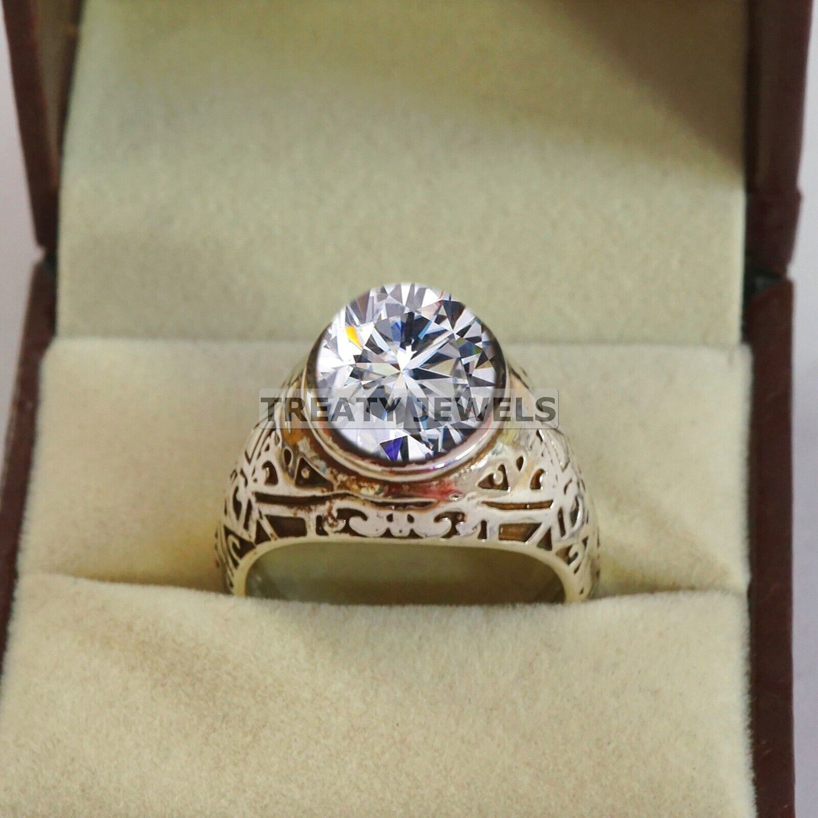 Moissanite Oval Cut Gemstone With Solid 14K White Gold Ring For Men’s #B275 #