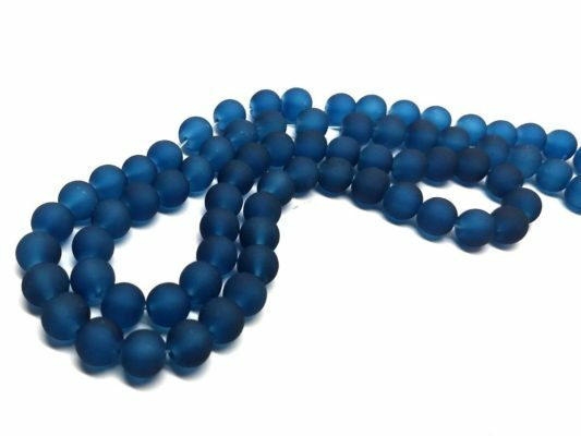 8mm Prussian Blue Frosted Glass Round Beads – 15″ strand (40cm) – Approx 52 bead