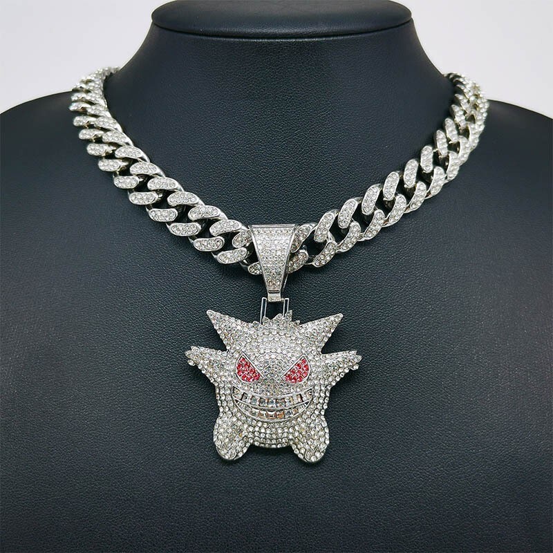 Hip Hop Iced Out Gengar Pendant Necklace with Diamond Cuban Chain Jewerly