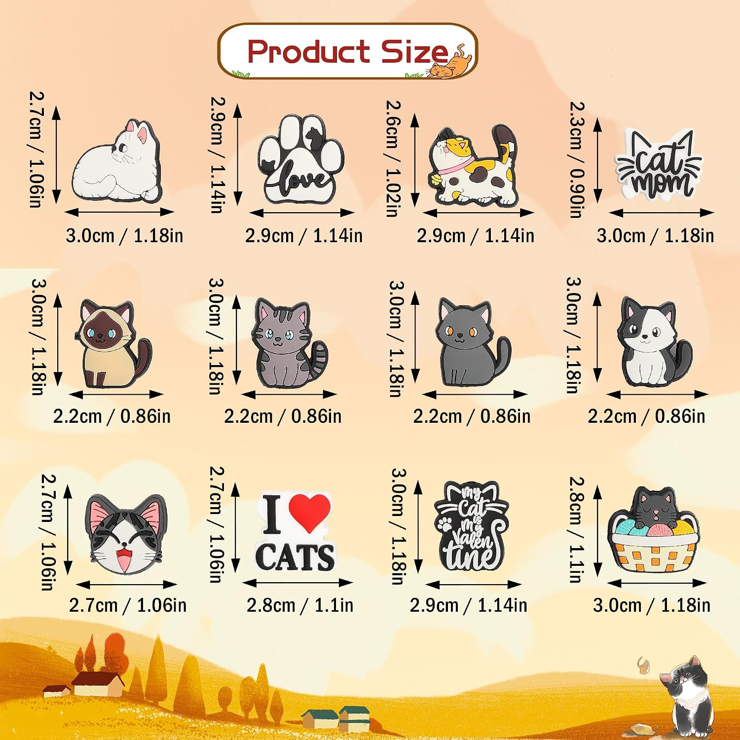 12Pcs Cat Silicone Focal Beads for Pens, Adorable Beadable Pen Charms Keychai…