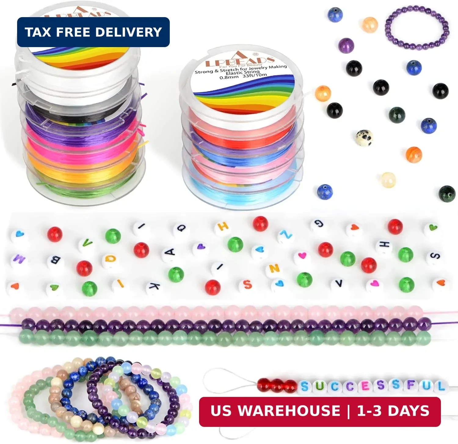 LPBeads 12 Rolls 0.8mm Elastic Stretchy String Cord for Bracelet Jewelry Making