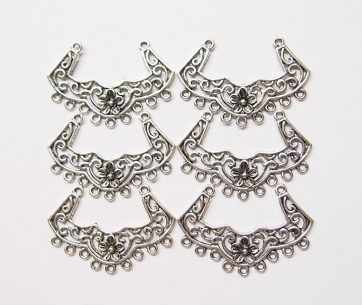 30 Vintage Antique Silver Art Deco Floral Scroll Jewelry Connectors 39x27mm USA