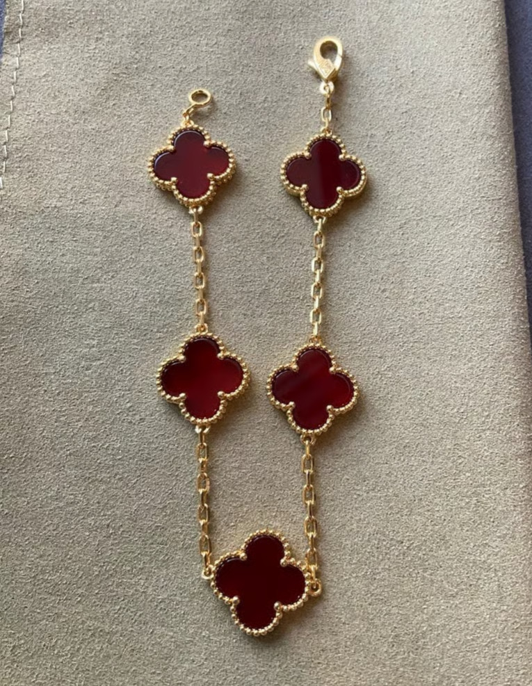 Flower bracelet 925 silver gold plated 15mm Flower red