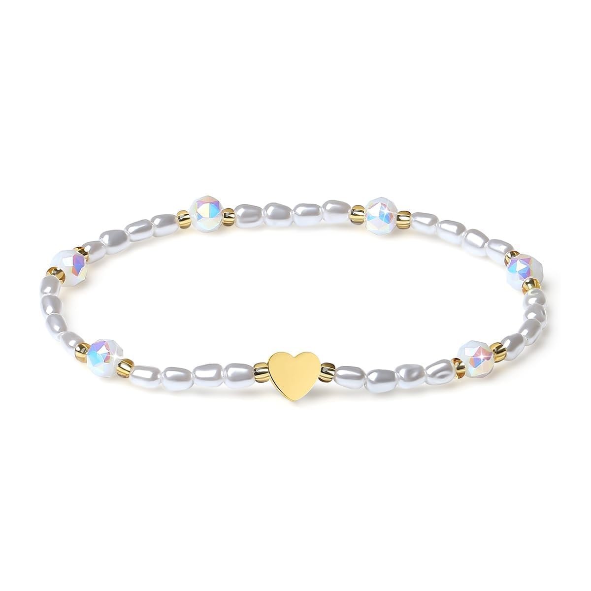 Handmade Original Gold Heart Austrian Crystal 4mm Pearl Stretch Jewelry Bra – 10