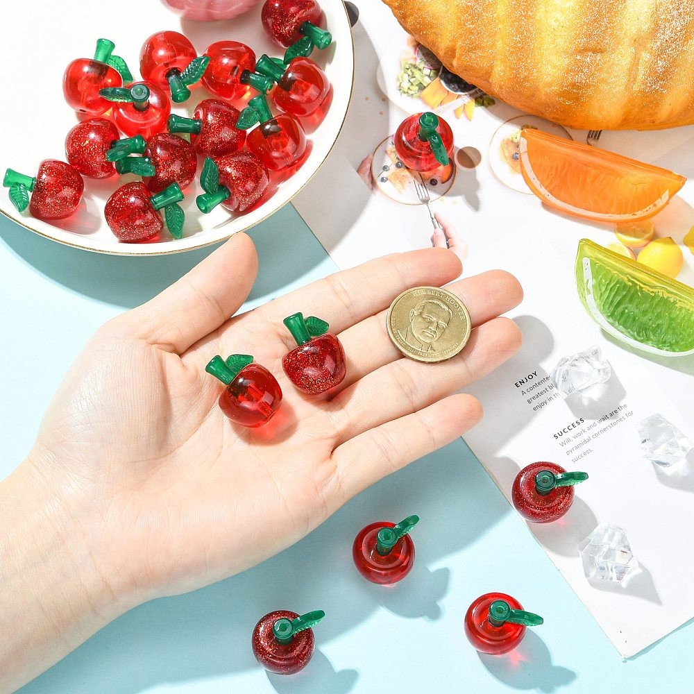 20x Transparent Acrylic Bead Apple Glitter Powder Spacer Bead for Jewelry Making