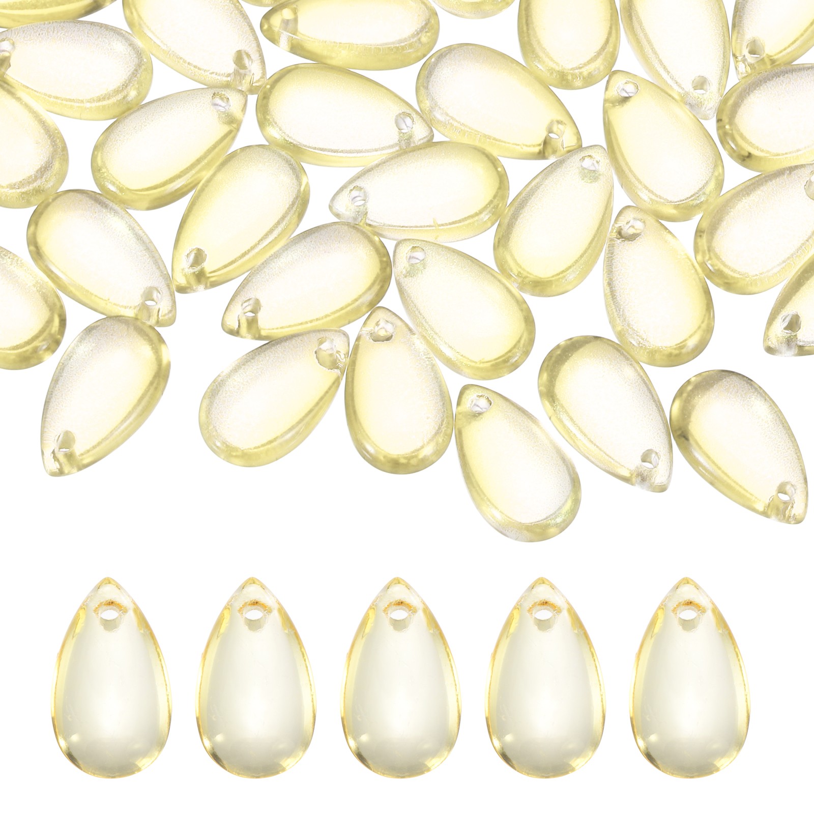50Pcs Crystal Teardrop Beads, Top Drilled Charm Czech, Orange Yellow