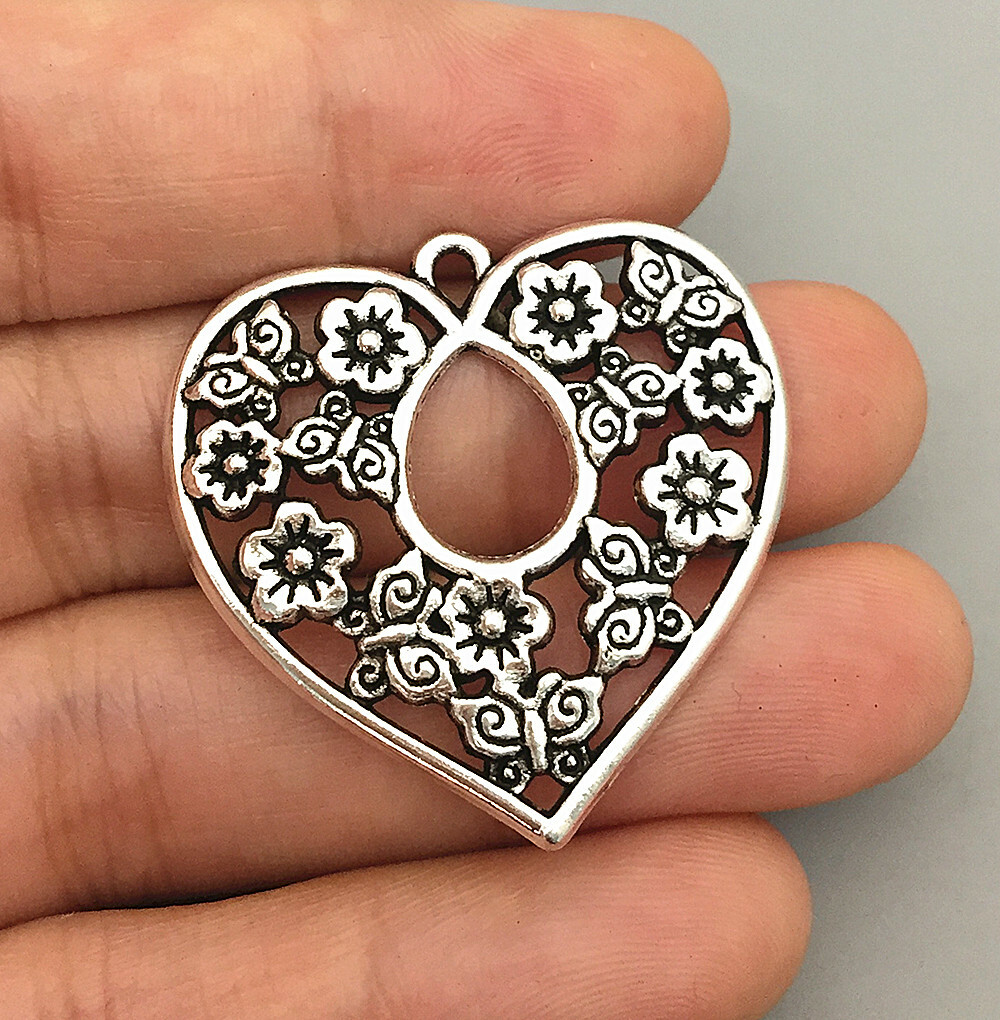 Wholesale 30Pcs Silver Butterfly Flower Heart Charm Pendants DIY Accessories