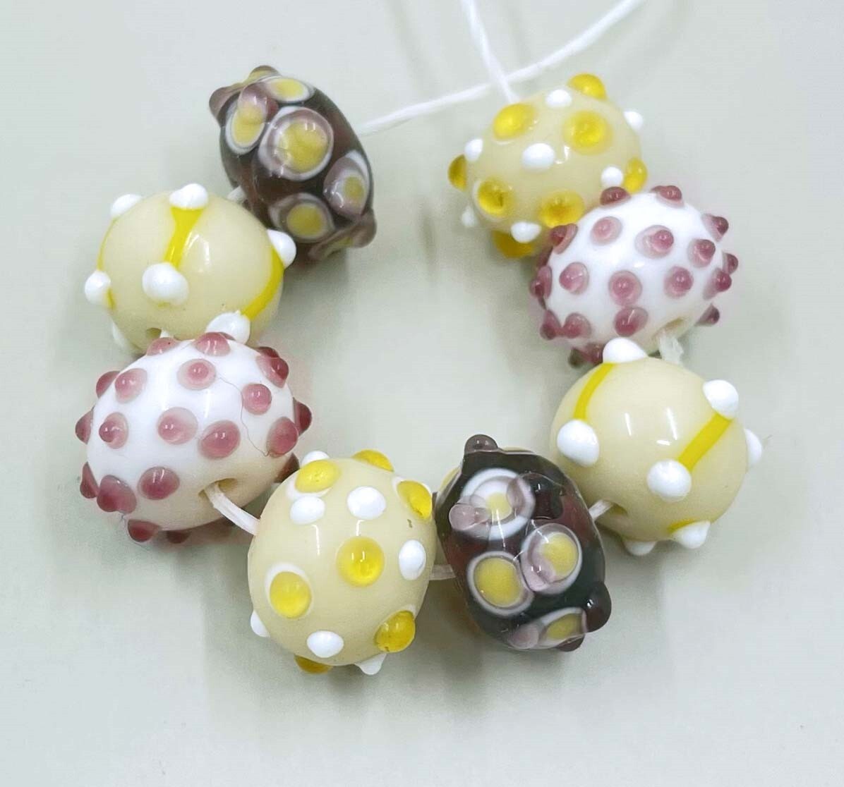 8 Handmade Lampwork Glass Purple Creamy Rondelle Beads