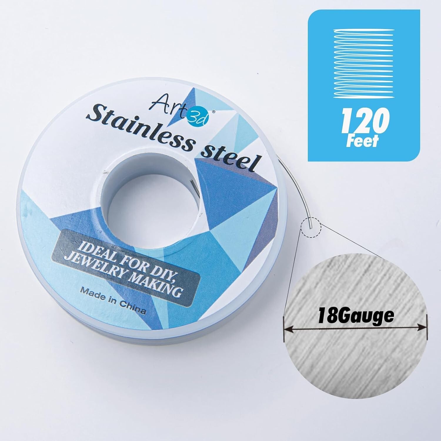 Durable Silver Crafting Wire, 120 FT 18 Gauge Stainless Steel for Jewelry Making