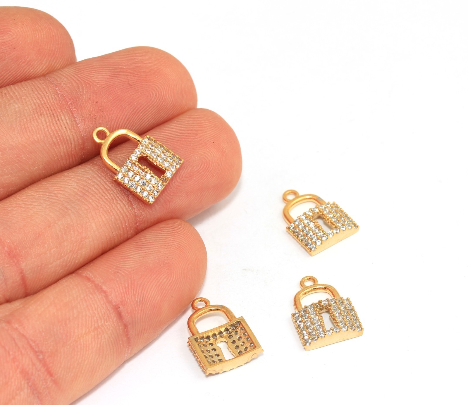 18K Gold Plated CZ Padlock Charm Pendant 11x15mm Micro Pave Lock Charm for Jewel