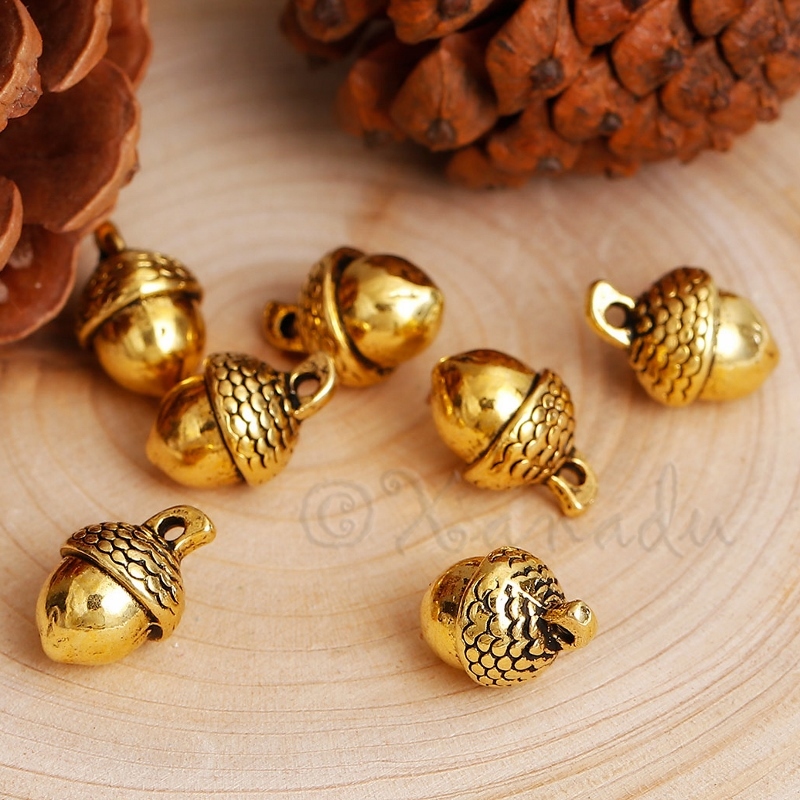 Acorn Charm 15mm Antiqued Gold Autumn Pendants C4838 – 10, 20 Or 50PCs