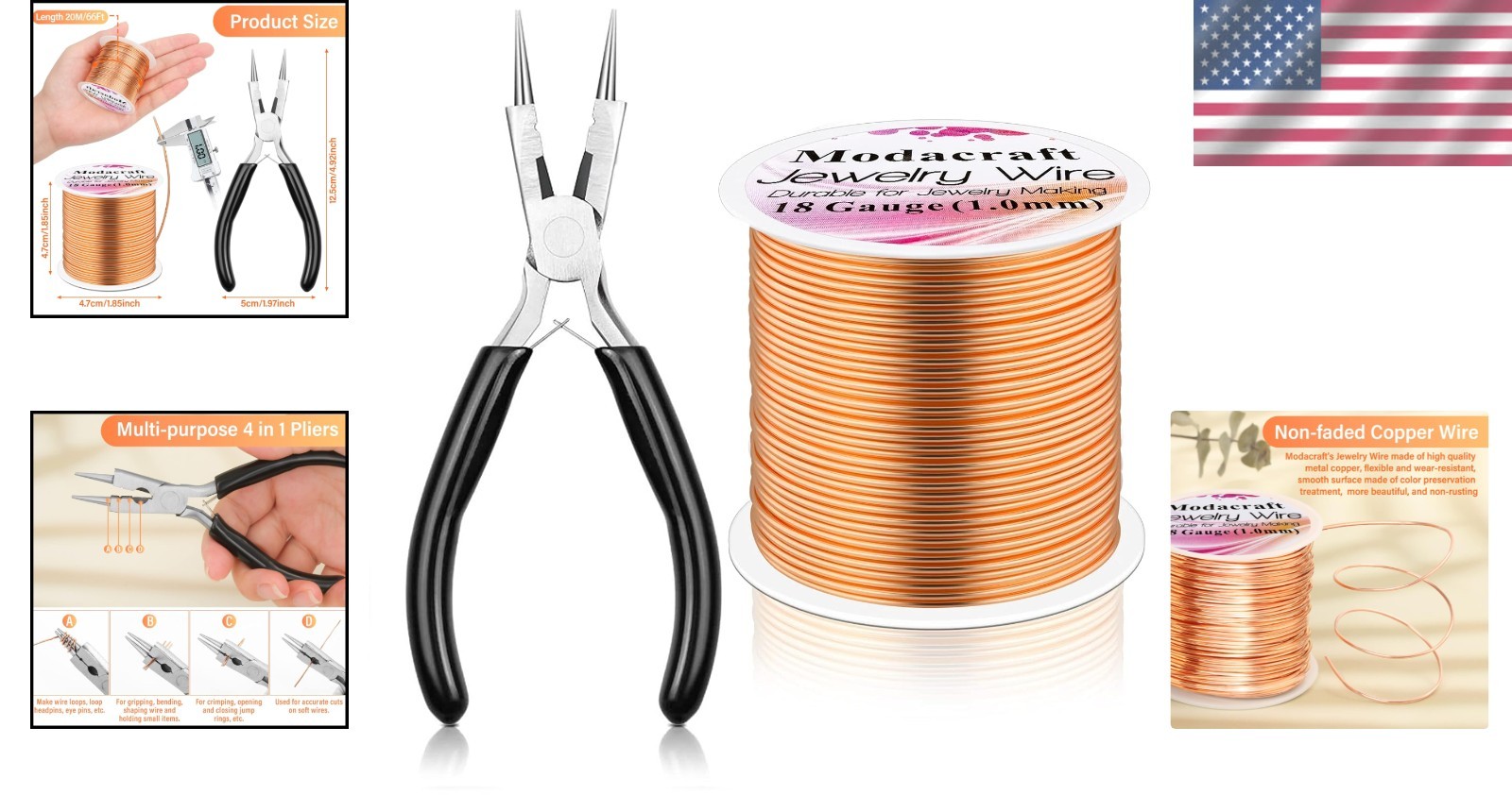 18 Gauge Copper Wire 65Ft with 4 in 1 Pliers – Ideal for Jewelry Making & Crafts