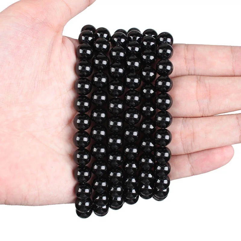 Natural Black Agate Gemstone Round Beads For Jewelry Making 15” 4mm