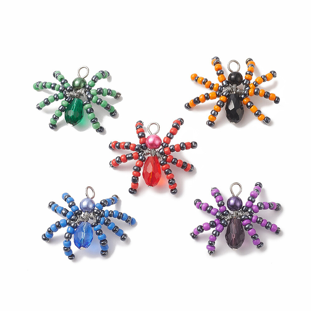 25x Spider Glass Bead Pendant Charms for Halloween Necklace Earring Jewelry DIY