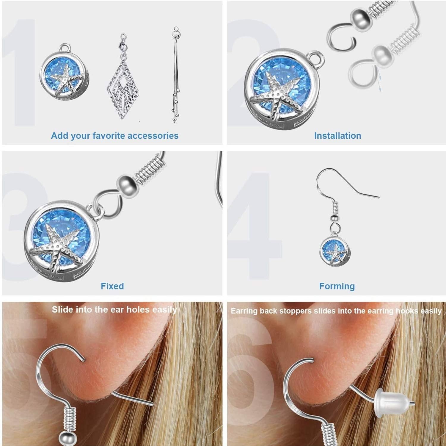 50Pair 925 Sterling Silver Earring Hooks Ear Wires Rubber Backs 100 PCS