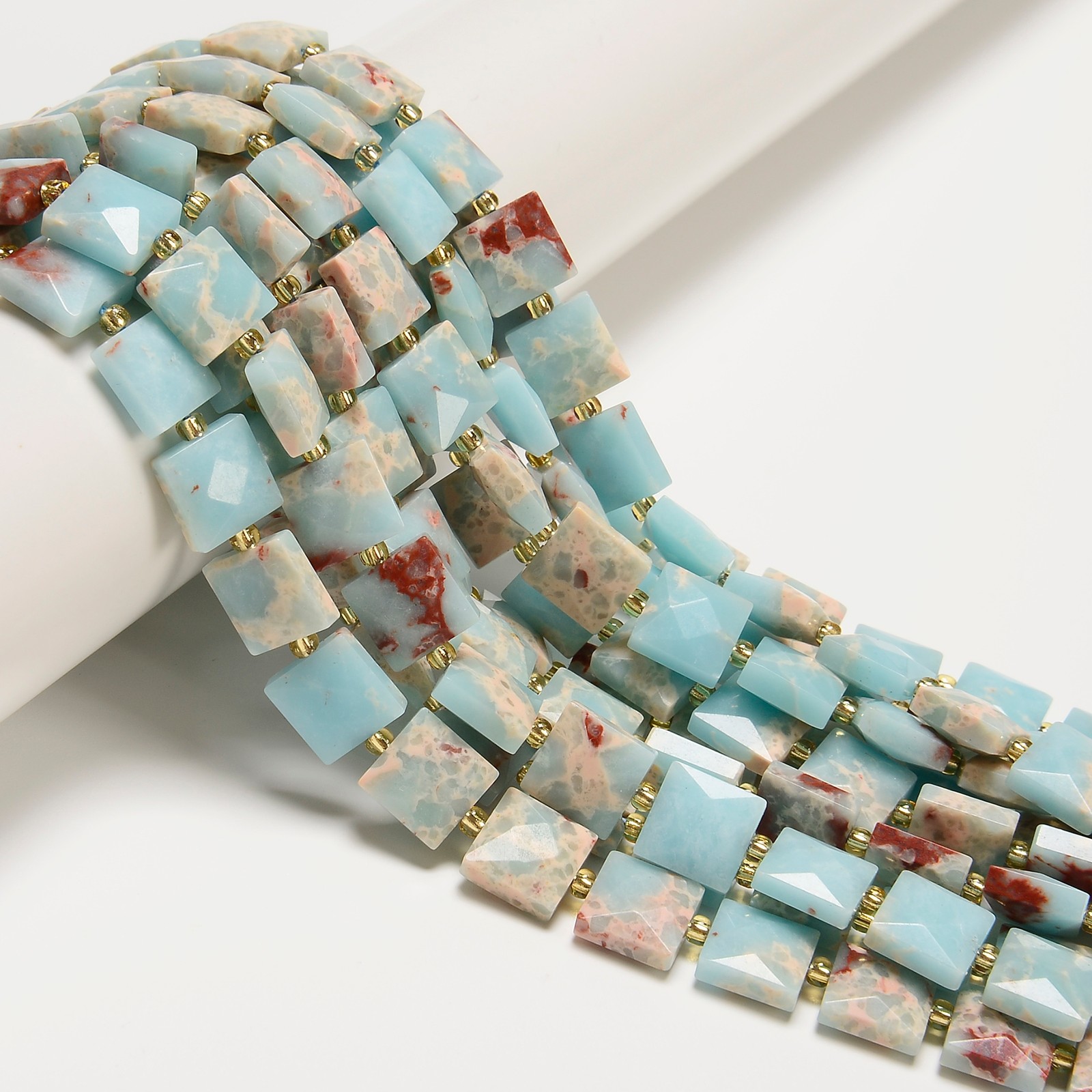 Natural Blue Agalmatolite Faceted Flat Square Shape Beads Size 10mm 15.5″ Strand