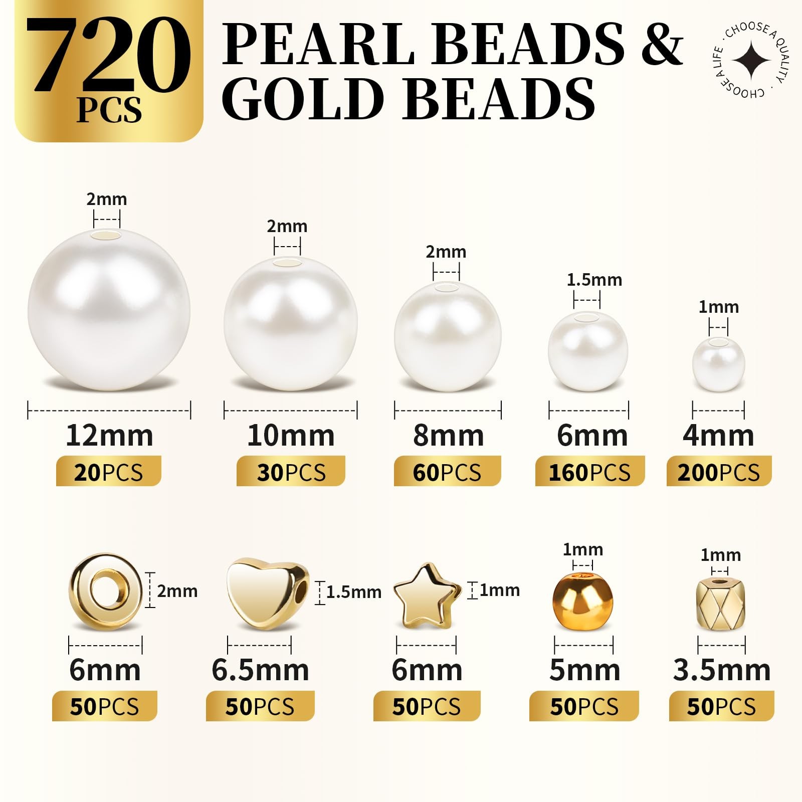 LEOBRO Pearl Beads for Bracelets, 720PCS Bracelet Making Small, Creamy White