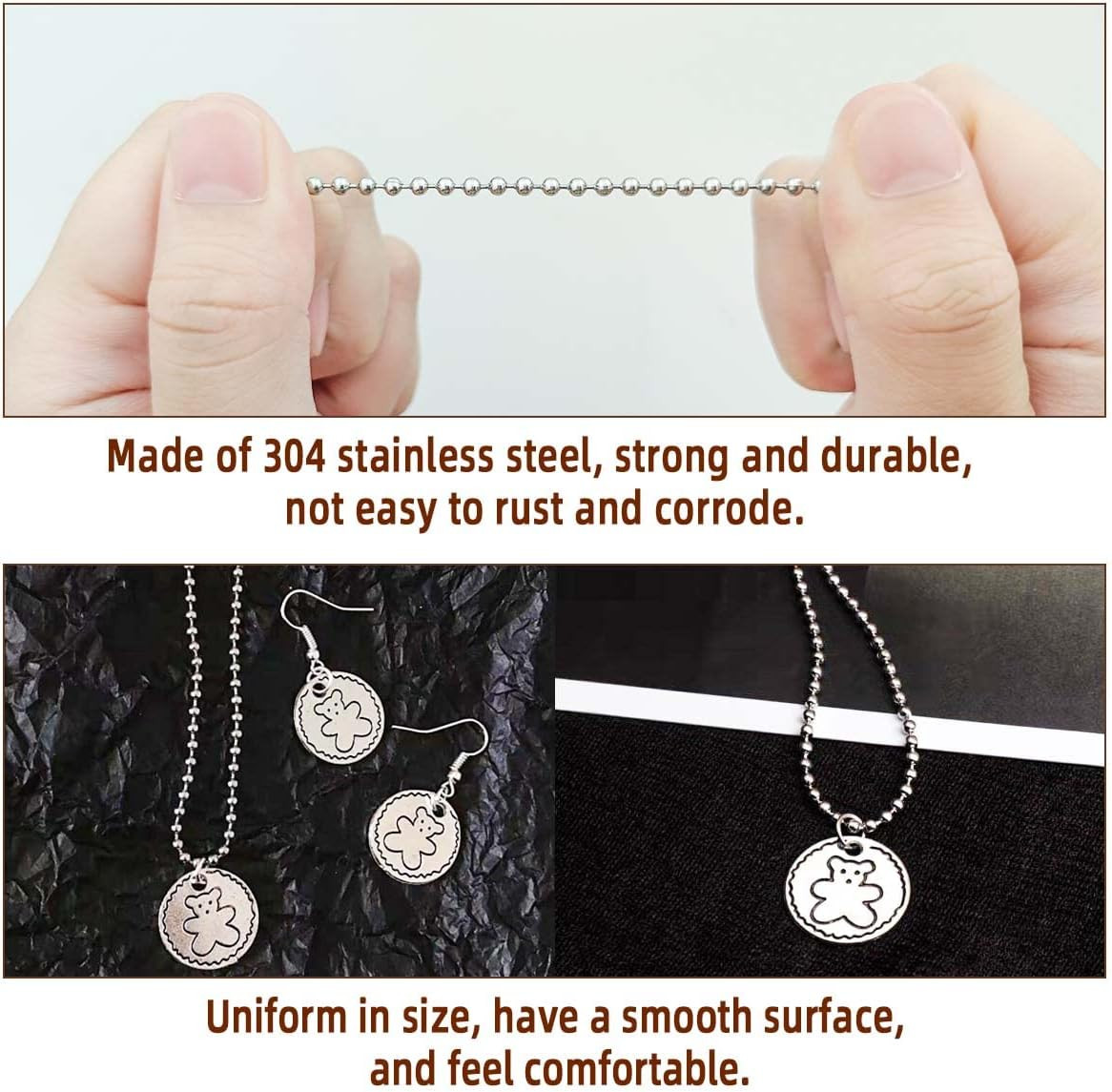 32.8 Feet Stainless Steel Ball Beaded Chain Necklace Chains for Making Jewelry w