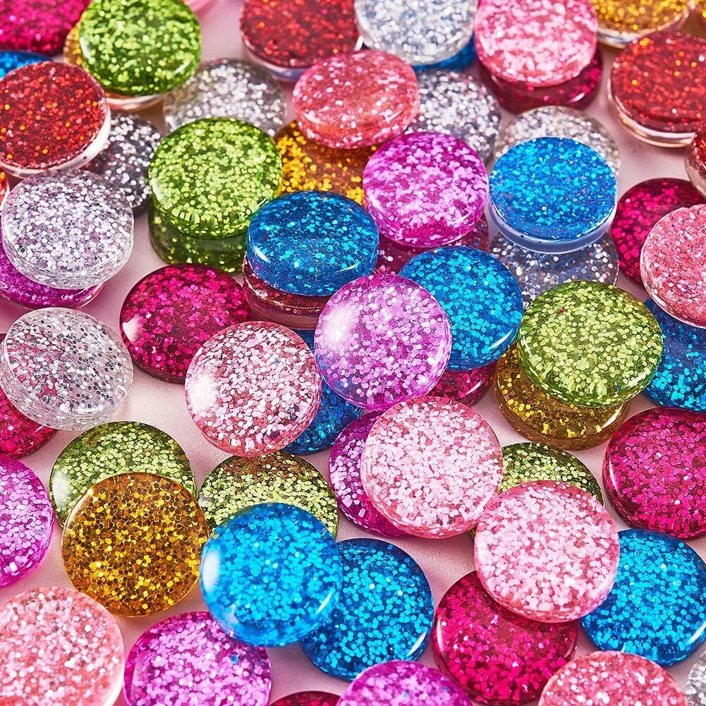 200x Shining with Glitter Powder Cameo Charms Cabochons for Jewelry Making Craft