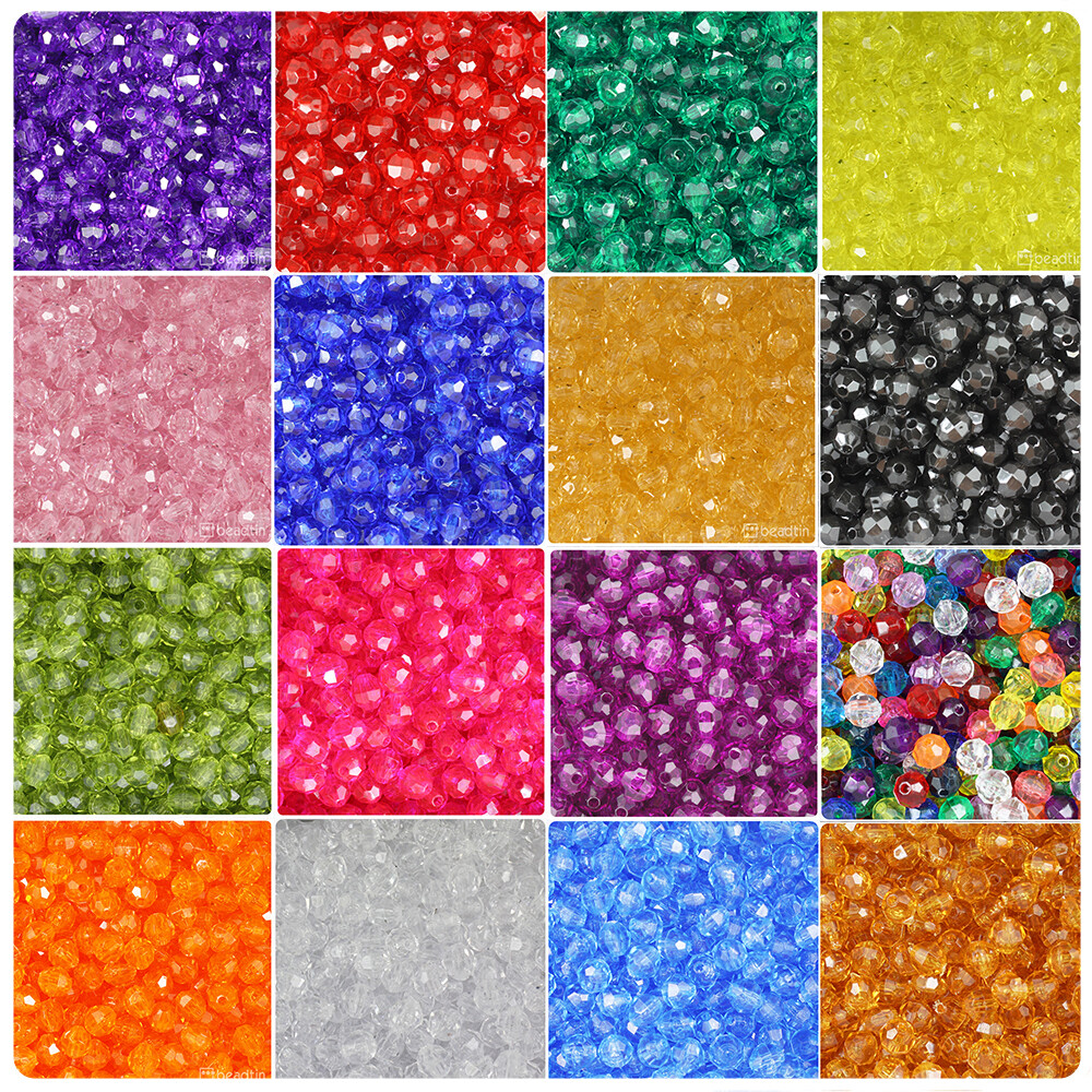 BeadTin Transparent 10mm Faceted Round Craft Beads (225pcs) – Color choice