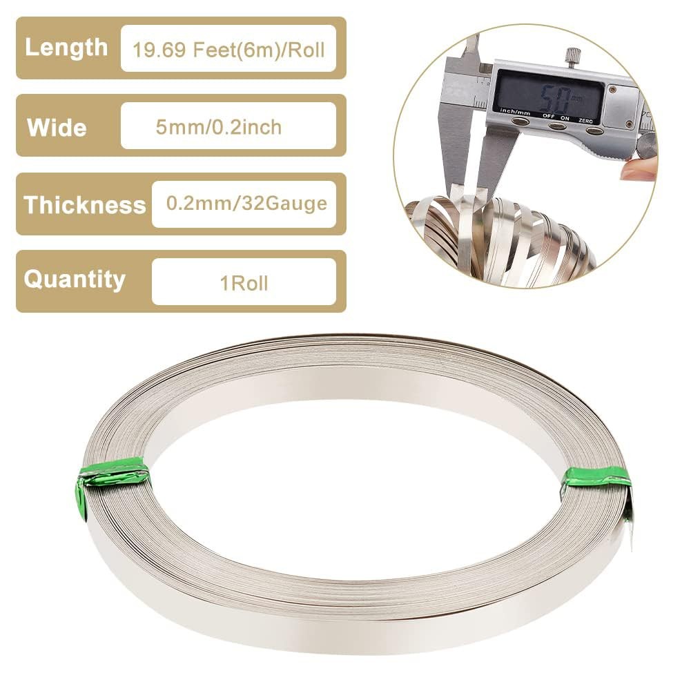 19.7 Feet 5mm Wide Flat Bezel Wire, 32 Gauge Nickel Silver Wire, Platinum DIY Be