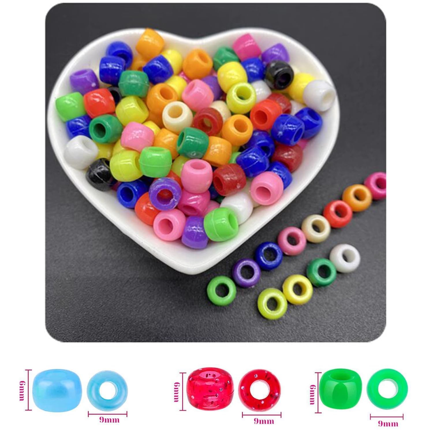 2000+ Pony Beads Bulk 6x9mm Multi-Colored Plastic Craft Small,