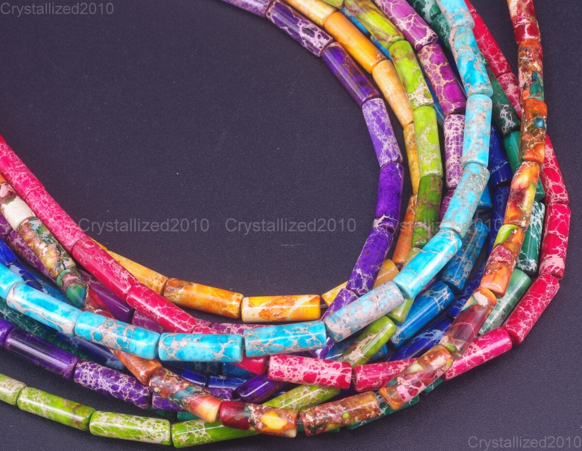 Natural Imperial Sea Sediment Jasper Gemstone Tube Space Beads 4mm x 13mm 15.5″
