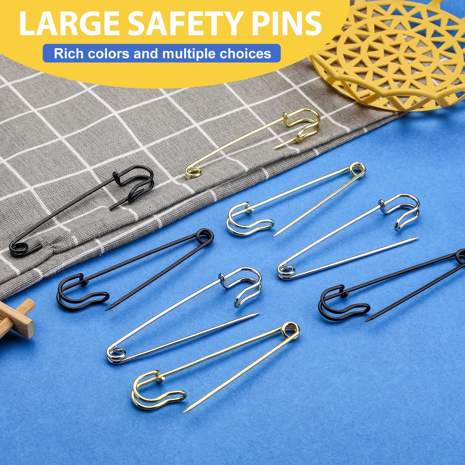 15 Pack 4 Inch Large Safety Pins Heavy Dty Silvery Pins for Blankets & Crafts