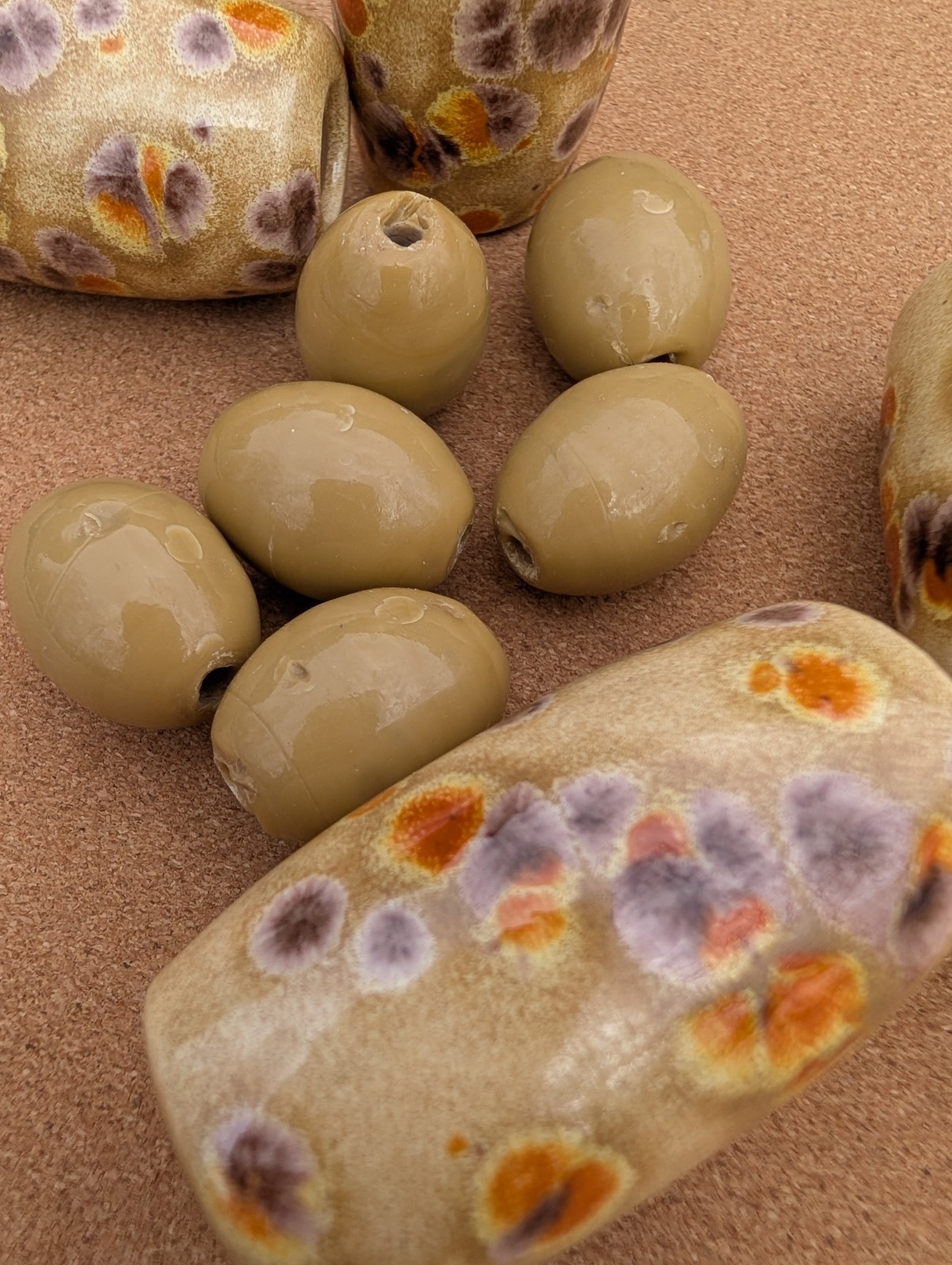 Beige Plum Orange Macramé Bead Lot Destash Tube Mix Match Ceramic Beads XL Large