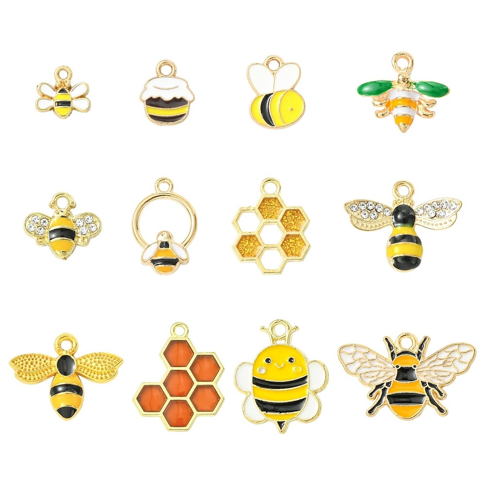36pcs Alloy Honeycomb Enamel Pendants Bee Charm for Earring Necklace Jewelry DIY