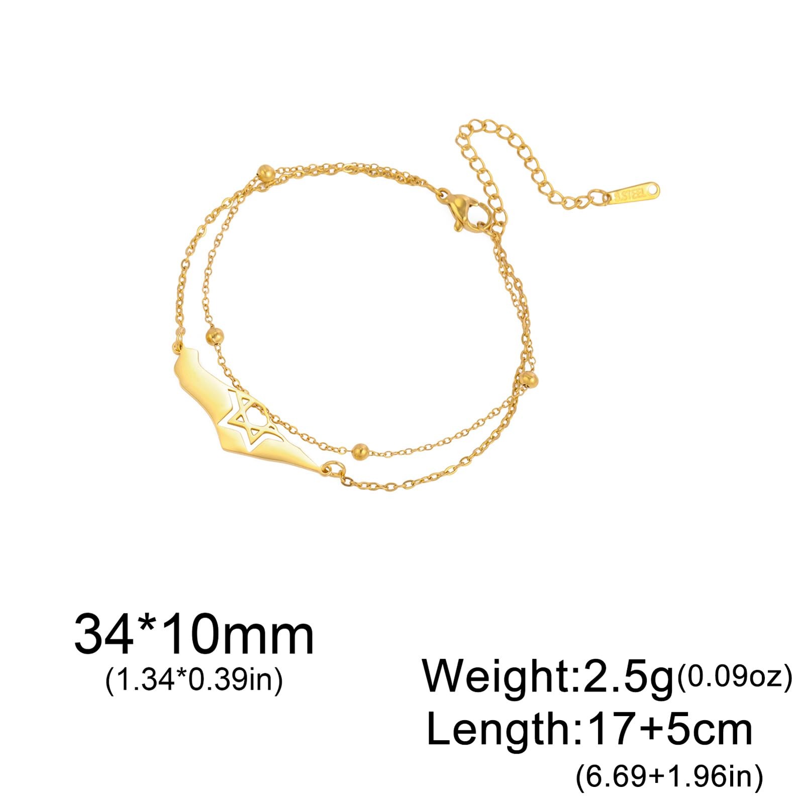Israel Palestine Map Bracelet for Women Men Stainless Steel Star of David B – 03