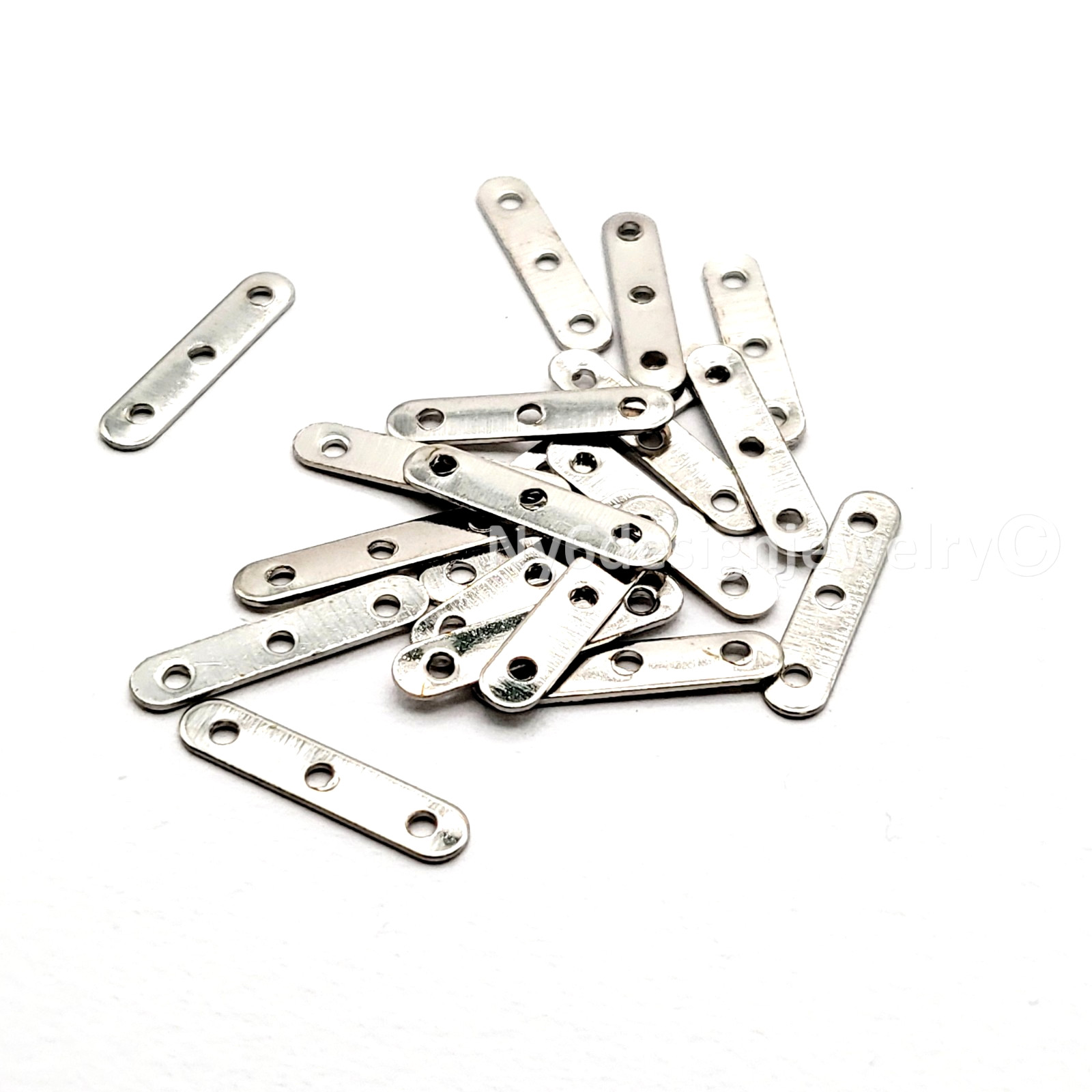 20pcs Pewter Bar Metal Beads 3-Hole Smooth Spacer Beads Silver Color 17x3mm