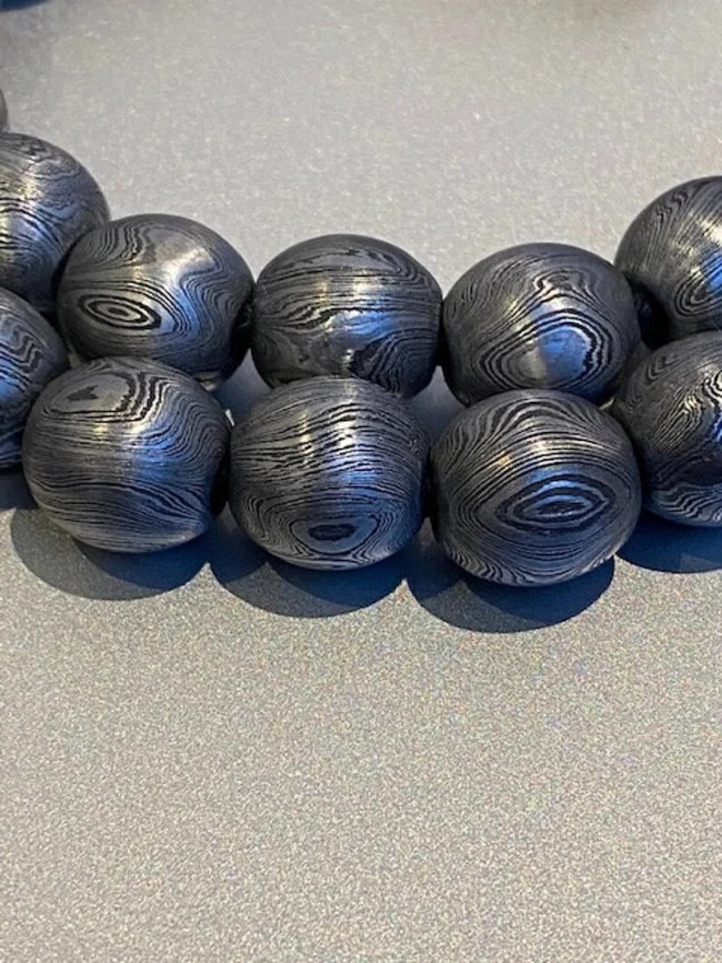Damascus, Hand forged round Bead – Custom made -15 mm with a 3.5mm hole