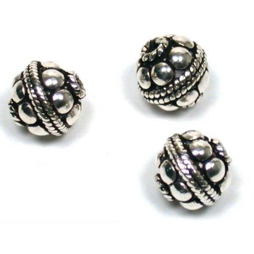 3 Sterling Silver Round Bali Beads 9 x 8mm