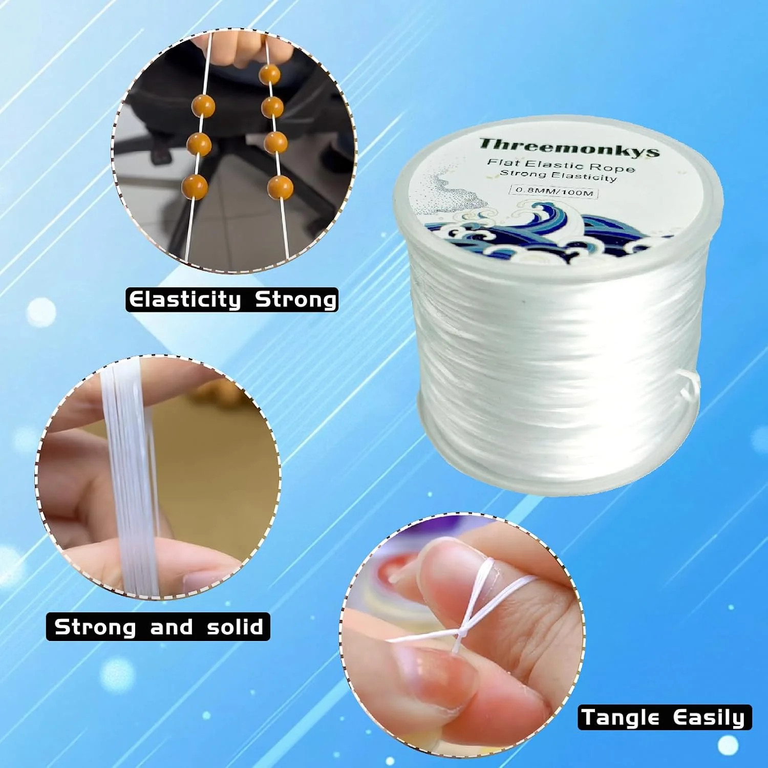 2PCS Flat Elastic line 0.8 mm Elastic Bracelet Rope Elastic Bead Rope for String