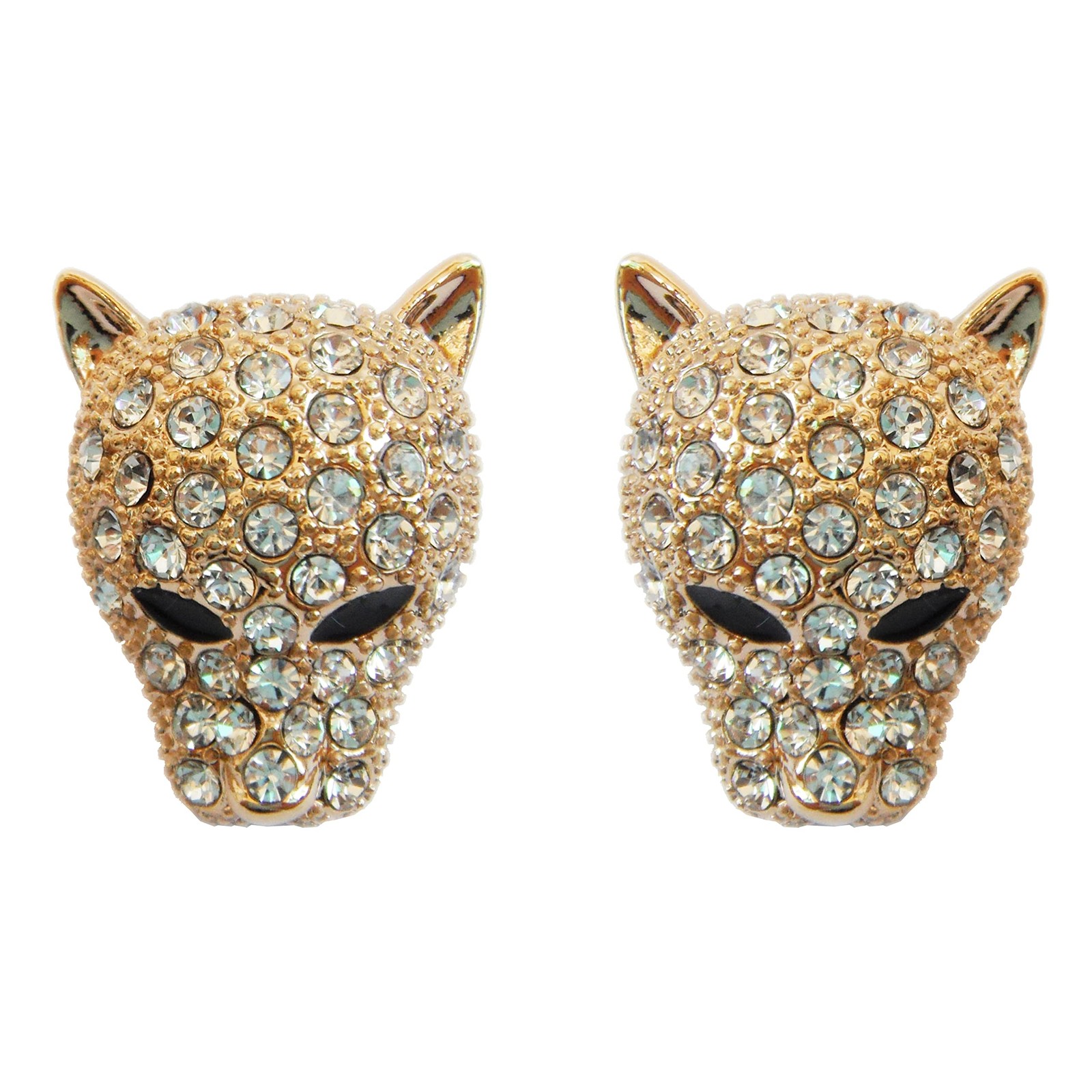 18k Gold Plated Leopard Head White Crystal Az1050s Stud Earrings