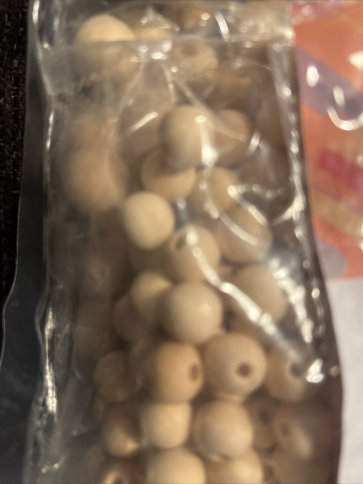 Unfinished Natural Wood Beads Loose Assorted Sizes Unknown Count Sealed