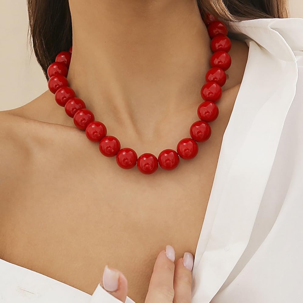 Boho Fashion Prom Shinny Black Red Beads Chunky Choker Necklace Dainty Sexy Body