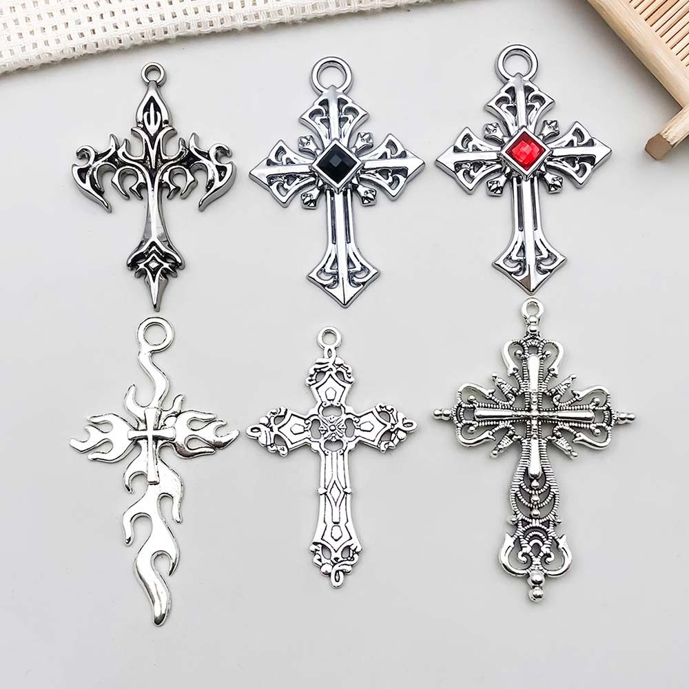 BULK 12Pcs Big Cross Charms DIY Jewelry Making Pendants Antique Silver