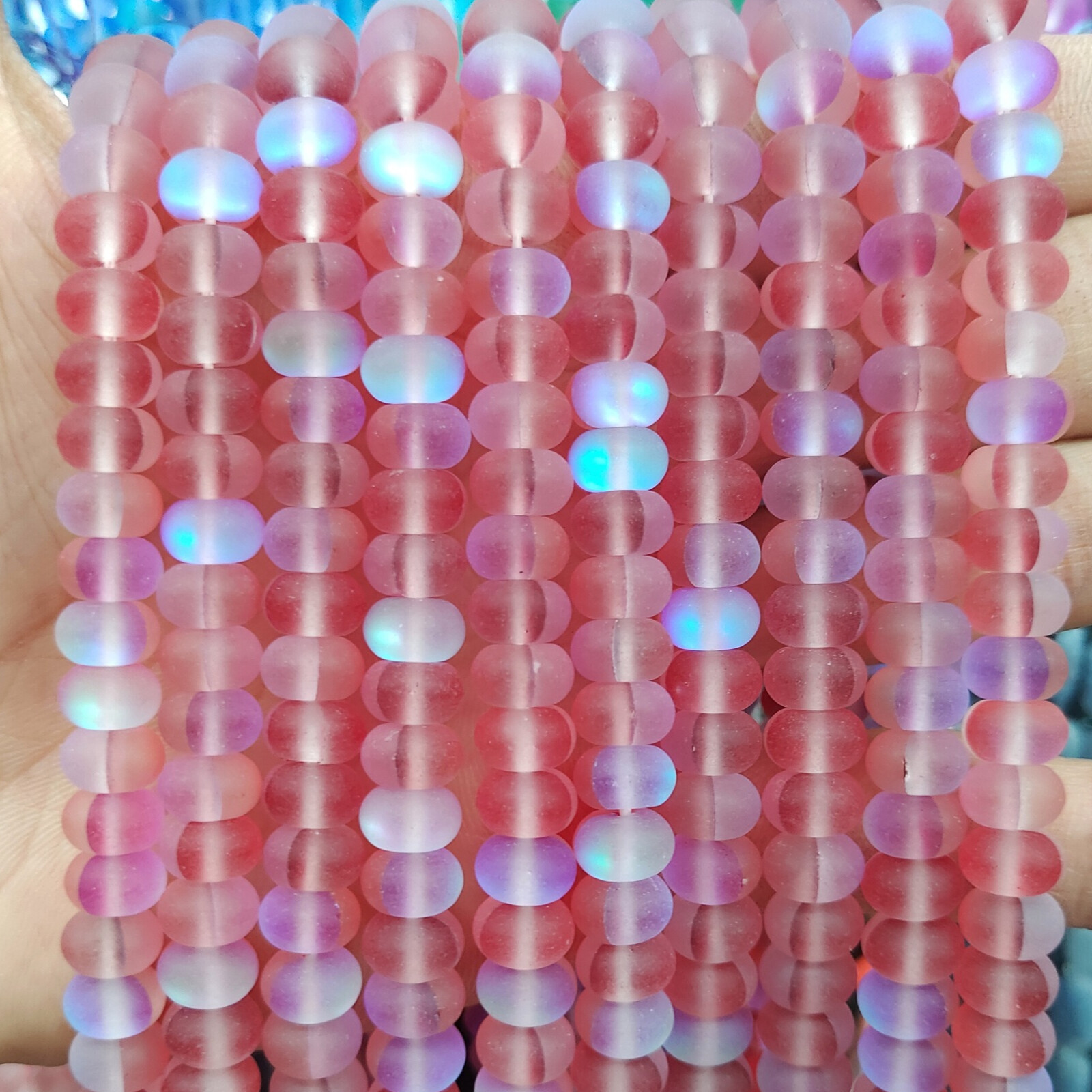 4x6mm/5x8mm Multicolour Frosted Mystic Aura Quartz Matte Rondelle Spacer Beads