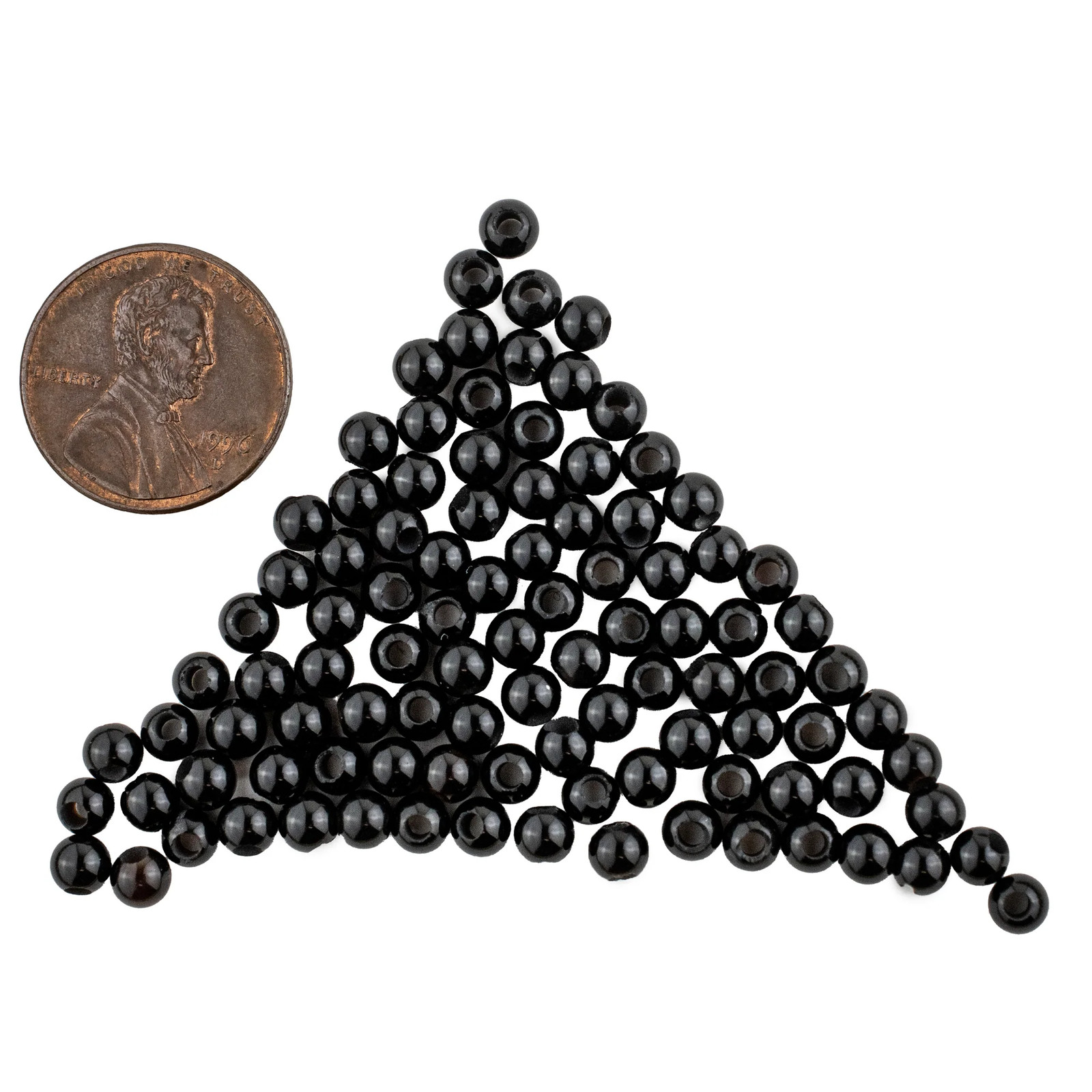 Half-Drilled Round Onyx Beads 4mm, Set of 100 Black Stone