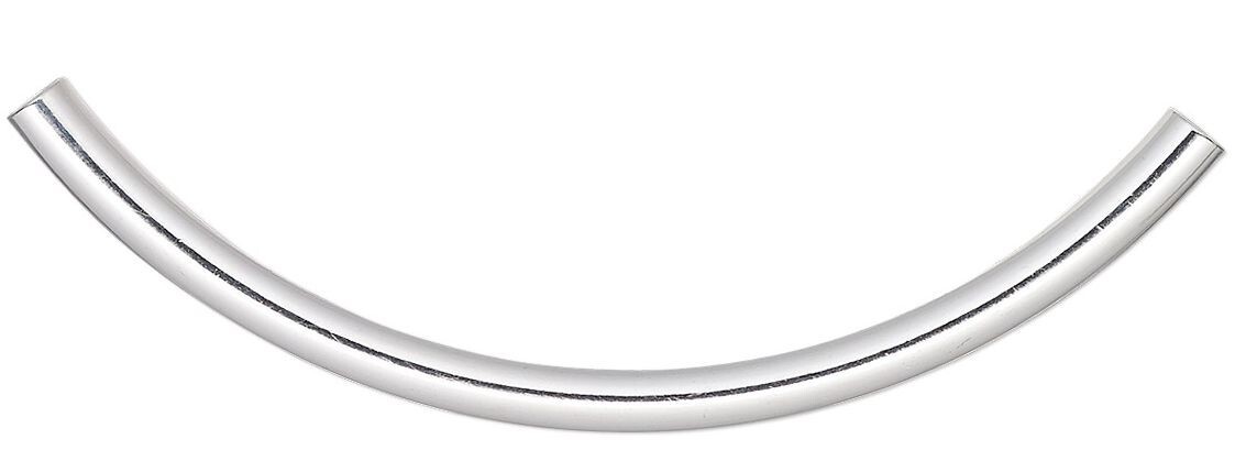 Bead, 72 Silver Plated Brass 50x3mm Curved Tube Noodle Beads with 2mm Hole