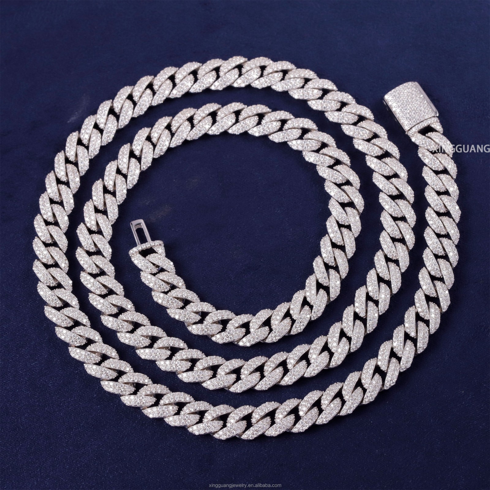 925 Solid Silver Miami Cuban Chain Moissanite Diamond Necklace 6-13 mm Width